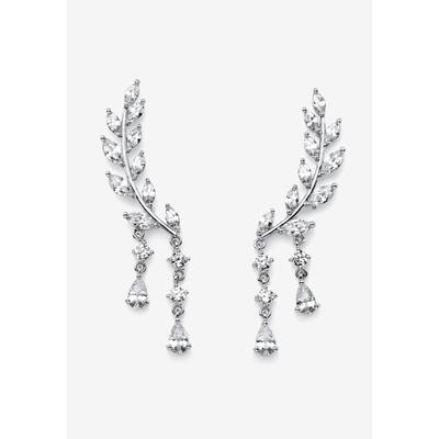 Women's Silvertone Marquise Cut Ear Climber Drop Earrings Cubic Zirconia by PalmBeach Jewelry in Silver