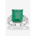 Women's Sterling Silver Genuine Emerald And Round White Topaz Ring by PalmBeach Jewelry in Emerald (Size 10)