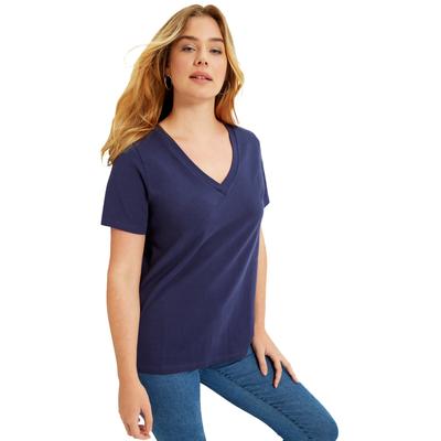 Plus Size Women's Short-Sleeve V-Neck One + Only Tee by June+Vie in Navy (Size 22/24)