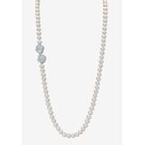 Women's 1.42 Cttw. White Genuine Pearl Necklace W/Cubic Zirconia Clasp Silvertone 32" by PalmBeach Jewelry in Pearl Cubic Zirconia