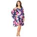 Plus Size Women's The Luxe Satin Short Peignoir Set by Amoureuse in Navy Roses (Size M) Pajamas