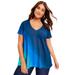 Plus Size Women's V-Neck Ombre Tee by June+Vie in Blue Dip Dye (Size 10/12)