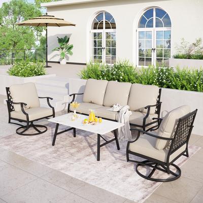 MAISON ARTS Patio Conversation Sets 5/7/9-Seat, Sofa Set with 2 Single Sofa Chairs, 3-Seater Sofa, Ottoman and Coffee Table