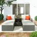 Leadzm Patio Furniture Sets 3-Piece Patio Wicker Sofa with Cushions Pillows Ottomans and Lift Top Coffee Table