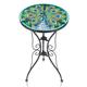 Peacock Glass Side Table for Garden Outdoor Plant Stand Mosaic Accent Table Round Small End Table for Living Room Porch Balcony Garden