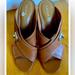 Coach Shoes | Coach Turn Lock Saddle Brown Heeled Meggie Sandals 9.5 | Color: Brown/Tan | Size: 9.5