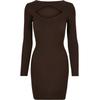 Shirtkleid URBAN CLASSICS "Urban Classics Damen Ladies Cut Out Dress", Damen, Gr. 3XL, US-Größen, braun, 35% Viskose, 35% Polyacryl, 30% Polyamid, unifarben, klassisch, slim fit, U-Boot-Ausschnitt, Langarm, Kleider