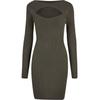 Shirtkleid URBAN CLASSICS "Urban Classics Damen Ladies Cut Out Dress", Damen, Gr. S, US-Größen, grün (olive), 35% Viskose, 35% Polyacryl, 30% Polyamid, unifarben, klassisch, slim fit, U-Boot-Ausschnitt, Langarm, Kleider