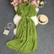 Robe mi-longue plissée à col montant pour femme robe froncée élégante vintage été vert rouge