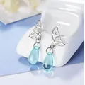 Boucles d'oreilles en cristal artificiel pour femmes et filles en argent 925 goutte d'eau nœud
