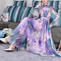 Robe maxi en mousseline de soie à imprimé floral pour femmes manches longues col à volants robe