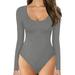 womens round neck low neck long sleeve bodysuit bottoming shirt jumpsuit jumpsuit women s jumpsuits and rompers gray xl