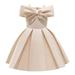 TAGOLD Toddler Girls Solid Color Temperament Bowknot Off Shoulder Pleated Skirt Birthday Party Gown Long Dresses Beige 4-5Yearsï¼ˆ4-5Yï¼‰