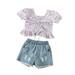 ASEIDFNSA Toddler Girl Outfits Staff for Baby Girl Toddlers Kids Girl Clothes Floral Prints Top Jeans Shorts Pants 2Pcs Outfits Set