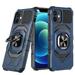 For Iphone 12 Iphone 12 Pro Open Camera Hole Robotic Hybrid With Magnetic Ring Stand Case Cover - Dark Blue