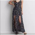 American Eagle Outfitters Dresses | American Eagle Outfitters Floral Maxi Romper Dress Nwt Small | Color: Black/Pink | Size: S