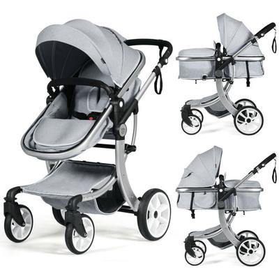 Costway Folding Aluminum Infant Reversible Stroller with Diaper Bag-Gray