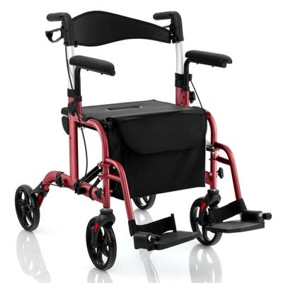 Costway Folding Rollator Walker with Seat and Wheels Supports up to 300 lbs-Red