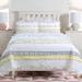 Cozy Line Ruffle Floral Blue Yellow Grey Stripe Reversible Cotton Quilt Bedding Set