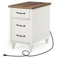 End Table with Charging Station Wood Side Table with Storage Drawers for Living Room Bedroom White