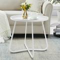 Fionafurn Round Side Table Metal End Table Small Patio Coffee Table for Porch Yard Balcony Garden White