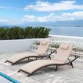 ALAULM Patio Chaise Lounge Sets Outdoor Rattan Adjustable Back 3 Pieces Cushioned Patio Folding Chaise Lounge with Folding Table