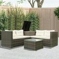 Cfowner Outdoor PE Wicker Furniture Set 4 Piece Patio Grey Rattan Sectional Loveseat Couch Set Conversation Sofa with Storage Table Cushion