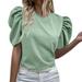 Turtleneck Tee for Women Long Sleeve Compression Women Womens Solid Color Casual Round Neck T Shirt Puff Sleeve Tops Ruched Elegant Summer TShirts Top Girl Band Pack of Long Sleeve Shirt Women