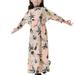 YWDJ 4-17 Years Girl Dresses Muslim Long Dress Middle Big Long Sleeve Round Neck Lace Print Dress Pink 16-17 Years