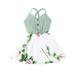 YWDJ 18Month-6year Girl Dresses Toddler French Ribbed Sling Stitching Printed Dress Dress Suit Mint Green 90
