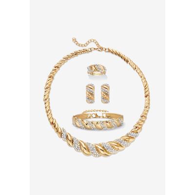 Women's Crystal Goldtone S Link Necklace, Earring & Bracelet Bonus Ring Set 19