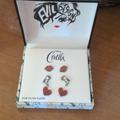 Disney Jewelry | Disney Silver Plated Earrings | Color: Black/Red | Size: Os