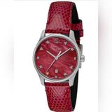Gucci Accessories | Authentic Gucci G-Timeless Red Mother Of Pearl Lizard Leather Strap Quartz Watch | Color: Red | Size: Case Size : 29mm