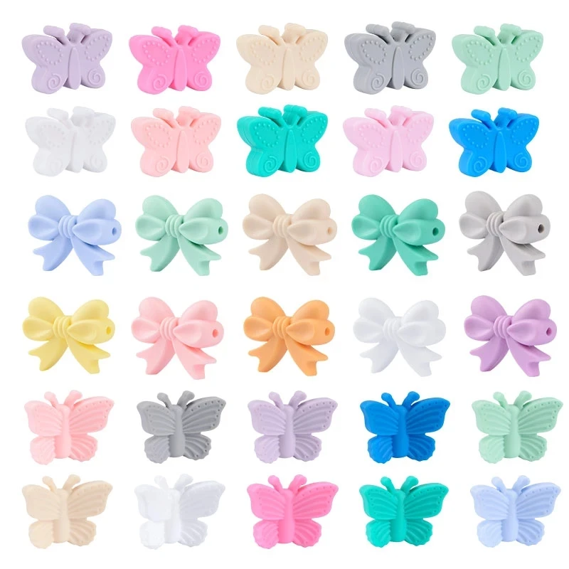 Bowknot 10 pièces/lot perles de Silicone bricolage de qualité alimentaire Silicone sucette de dentition en forme de mignon Silicone porte-anneau de dentition accessoires