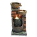 LuxenHome 23 H Bowls and Bricks Resin Outdoor Fountain with LED Lights