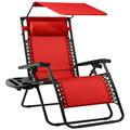 Best Choice Products Folding Zero Gravity Recliner Patio Lounge Chair w/ Canopy Shade Headrest Tray - Crimson Red