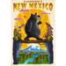 Cloudcroft New Mexico Mid Century Inspired Black Bear on Log Bridge (12x18 Wall Art Poster Room Decor)