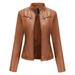 Clearance LYXSSBYX Women Long Sleeve Shacket Jacket Hot Sale Clearance Women s Slim-Fit Leather Stand-Up Collar Zipper Motorcycle Suit Thin Coat Jacket