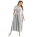 Plus Size Women's Short-Sleeve Scoopneck Empire Waist Dress by Woman Within in Heather Grey Butterfly Heart (Size M)