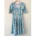 Lularoe Dresses | Lularoe | Made In Usa Nicole Blue Pink Leaf Floral Print Dress Size M | Color: Blue/Pink | Size: M