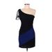 BCBGeneration Casual Dress - Bodycon One Shoulder Short sleeves: Blue Color Block Dresses - Women's Size 6