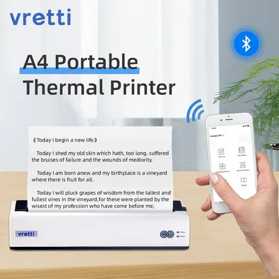 VRETTI-Imprimante thermique portable A4 Bluetooth transfert facile à transporter prise en charge