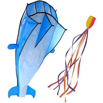 3D Kite Huge Frameless Soft Parafoil Giant Dolphin Blue