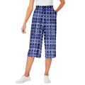 Plus Size Women's Elastic-Waist Knit Capri Pant by Woman Within in Navy Watercolor Tile (Size 2X)