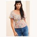 Anthropologie Tops | Anthropologie Aurelia Floral Smocked Puff Sleeve Top, Size M | Color: White/Yellow | Size: M