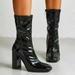WQJNWEQ Clearance Women s Patent Leather Side Zipper Square Toe Block Heel High Heel Stretch Boots