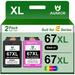 67XL Ink Cartridge Black and Color Combo Pack for HP Ink 67 Worsk with Envy 6000 6055 6052 6058 6075 Envy Pro 6400 6455 6452 6458 DeskJet 1255 2732 2752 2755 4140 4152 4155 4155 2 Pack