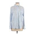 Old Navy Long Sleeve Button Down Shirt: Blue Stripes Tops - Women's Size Medium