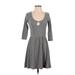 Forever 21 Casual Dress - A-Line Keyhole 3/4 sleeves: Gray Print Dresses - Women's Size Small