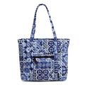 Vera Bradley Women's Vera Tote Bag Handbag, Island Tile Blue-Recycled Cotton, One Size